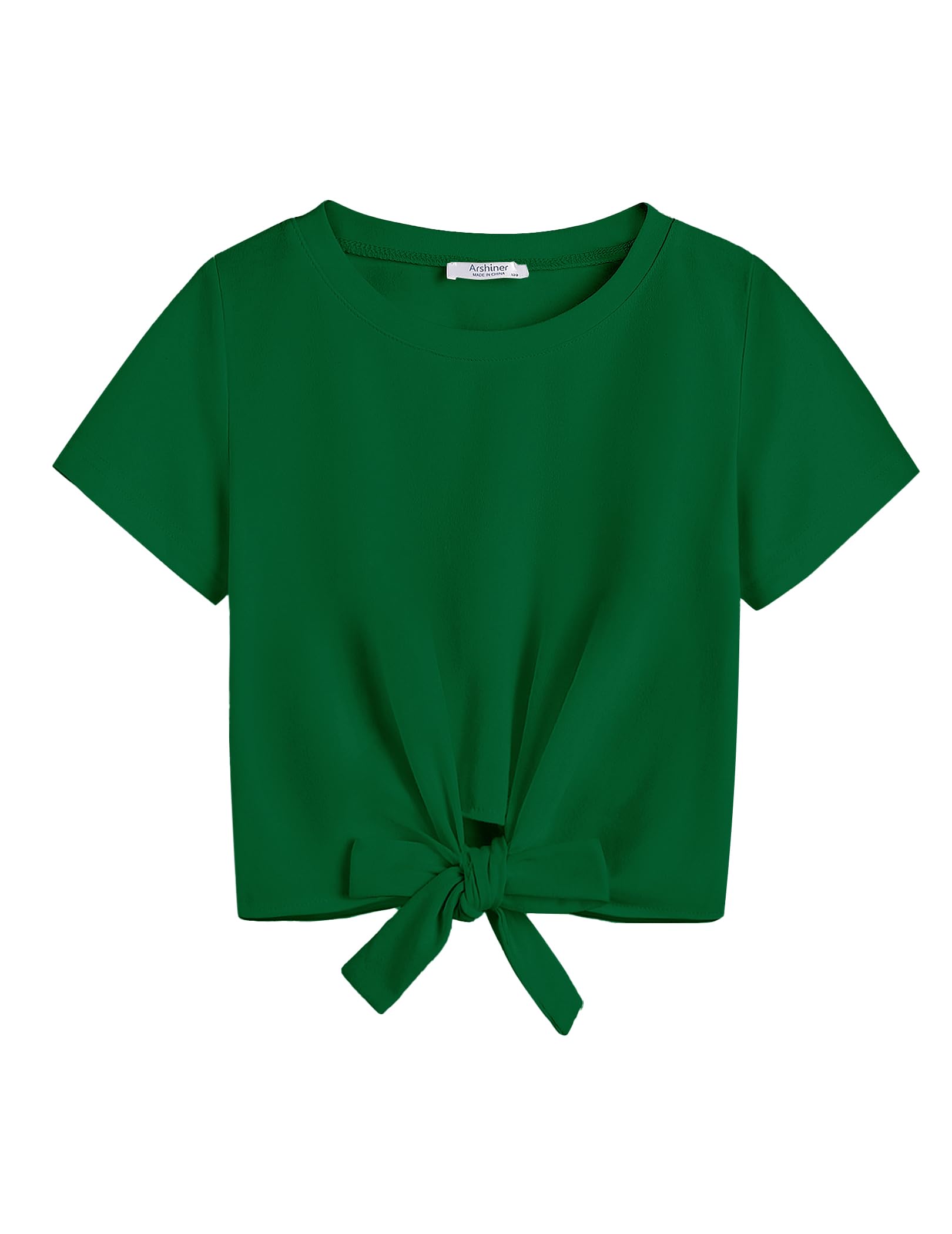 Arshiner Girls Short Sleeve Shirts Tie Knot Front Tops T Shirts for Kids Crewneck Cute Casual Tie Dye Tee Blouse