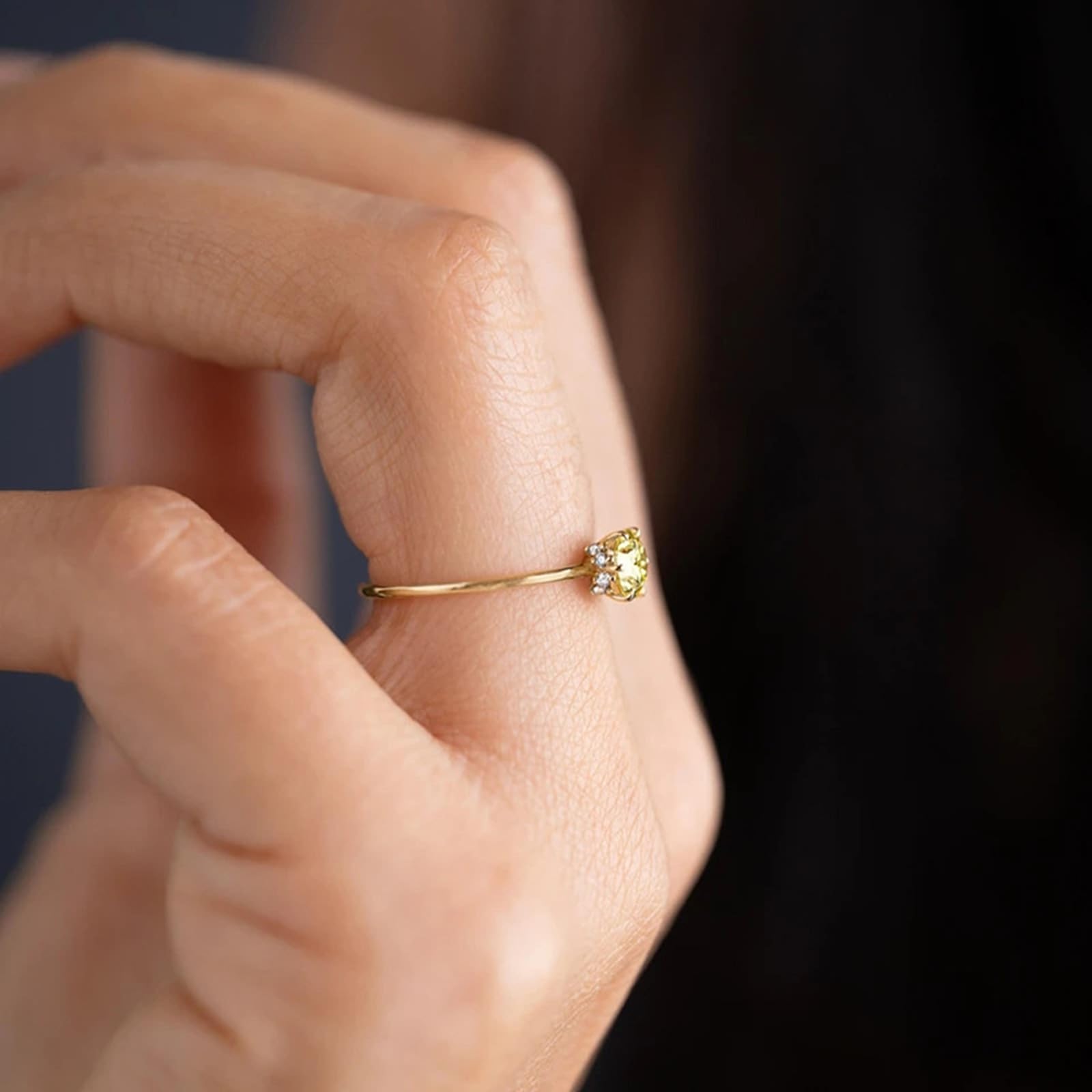Fedi nuziali in oro giallo 14 carati citrino, anello solitario da donna moissanite misura 18 (18,5)