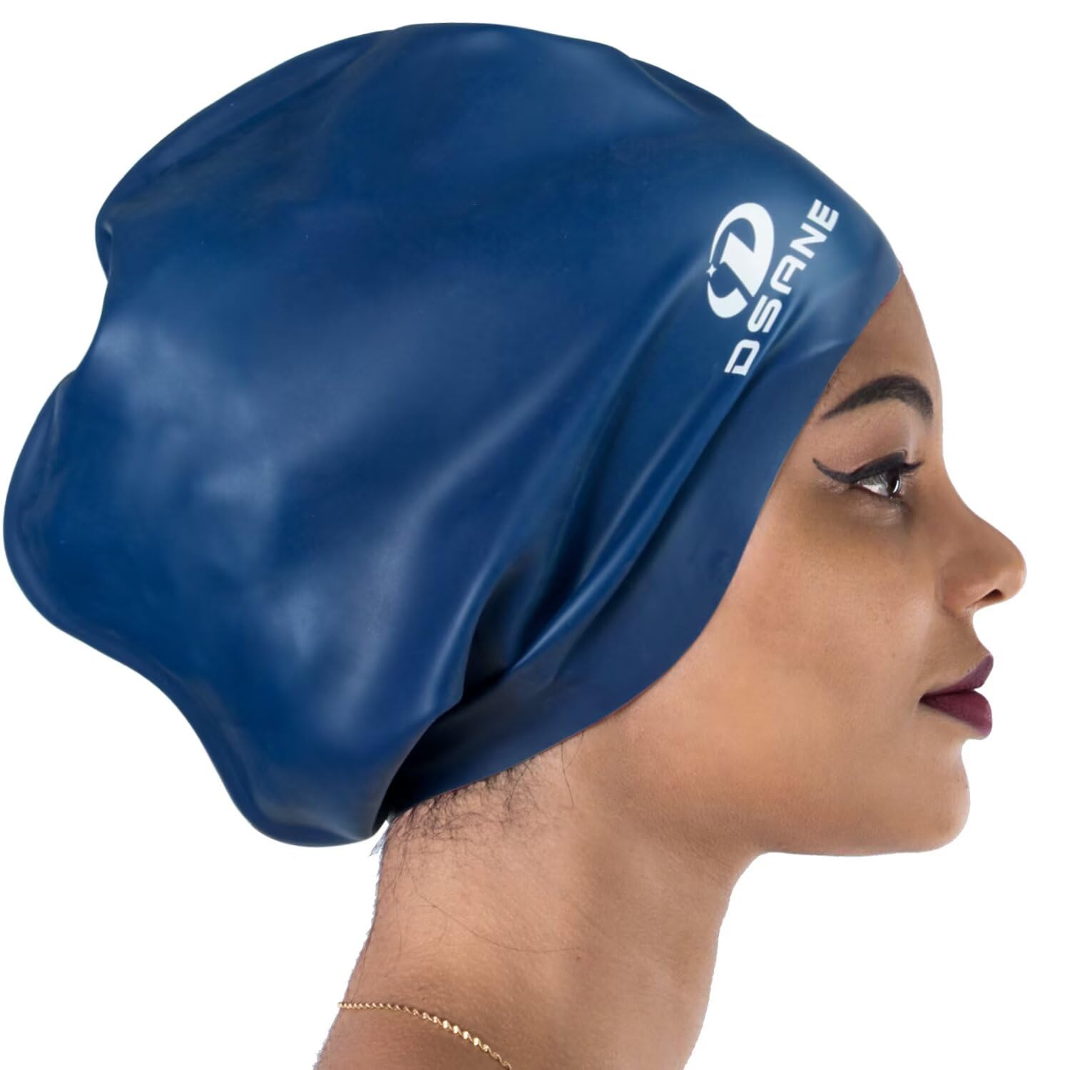 Dsane Extra Large Swimming Cap for Women and Men,Special Design Swim Cap for Very Long Thick Curly Hair&Dreadlocks Weaves Braids Afros Silicone Keep Your Hair Dry(Navy/XXL)