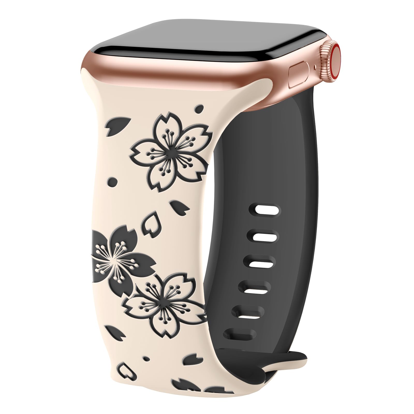 TreasureMax Designer Floral Engraved Band Compatible with Apple Watch Bands 40mm 38mm 41mm 42/45/49mm,Two-Tone Flower Soft Silicone Sport Strapfor iWatch Series 10 9 Ultra SE 8 7 6 5 4 3 2 1 Starlight