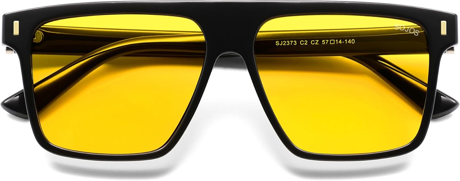 SOJOS Sunglasses for Women & Men Square Wide Thick Frame Shades Retro Trendy Fashion UV Protection SJ2373