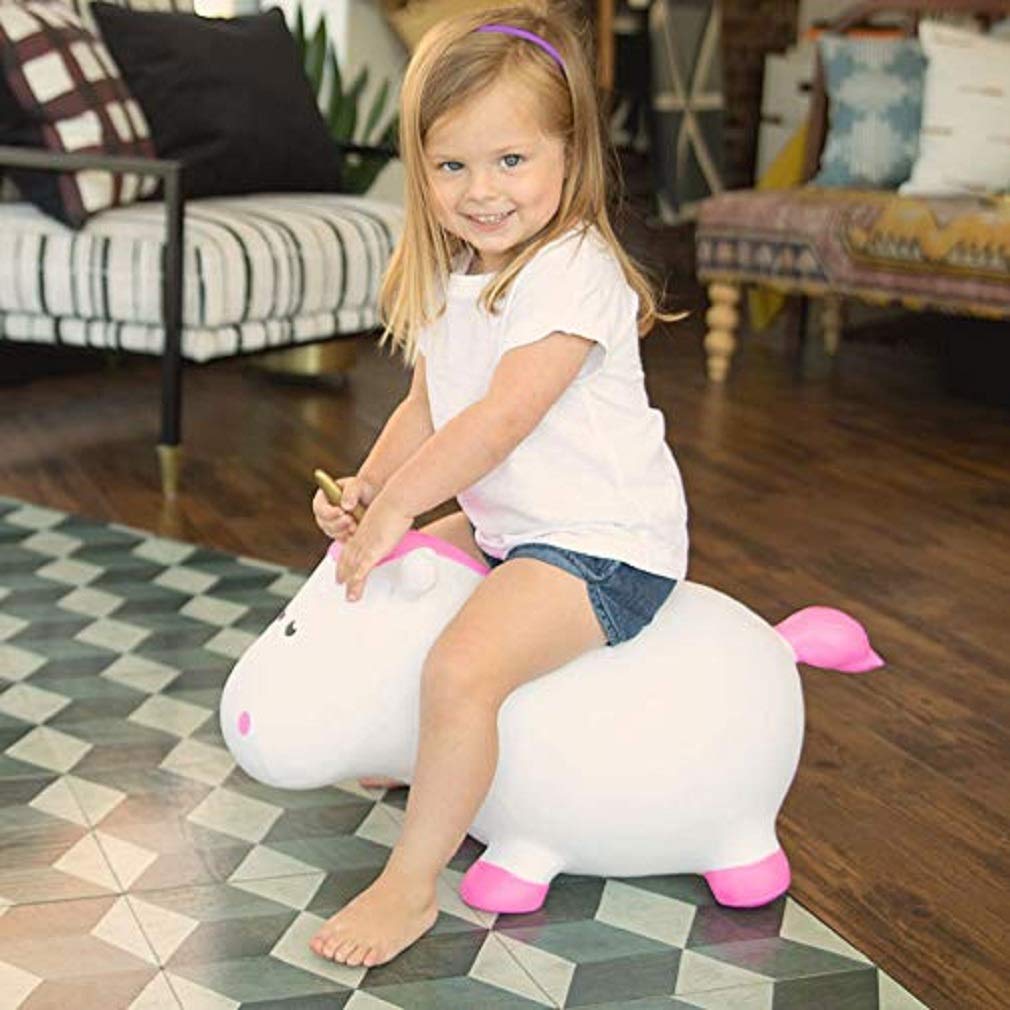 Farm Hoppers Fantasy Hopper Inflatable Toddler Safe Bouncing Golden Horn Unicorn Plus Pump