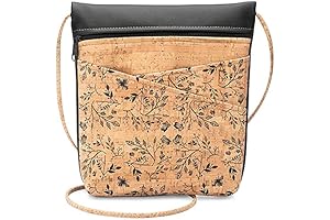 Criss Cross Pocket Cork Cross Body Bag with Black Floral Print and Faux Leather