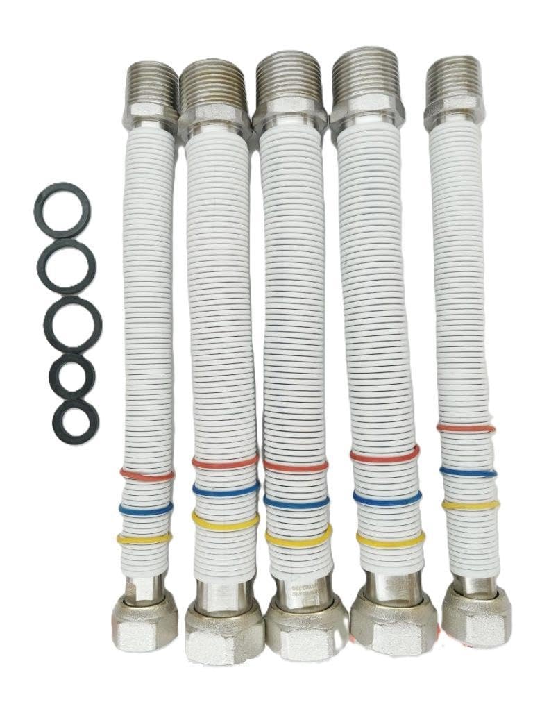 KIT 5 FLESSIBILI ESTENSIBILI ACCIAIO INOX PER ALLACCIAMENTO CALDAIA