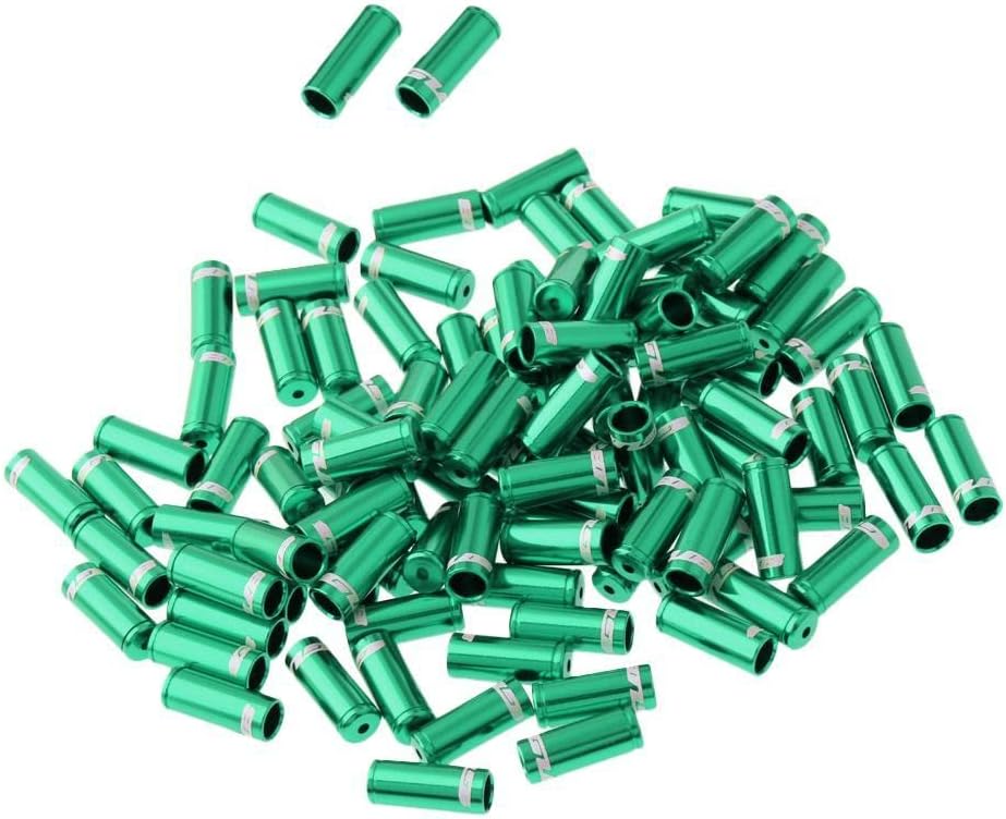 100pcs 5mm Alloy Bike Brake Cable Housing End Tips Crimp Set, CNC Processed Aluminum Alloy, s Fraying and Rusting, 6 Bright Colors, Suitable for 5mm Brake Cable, for DIY Bike - Green