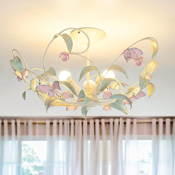 Licht-Erlebnisse Plafondlamp metaal wit roze woonkamer eetkamer L: 64 cm E14 3-lamps max. 60 watt bloemdessin plafondlamp eettafel ZOMER