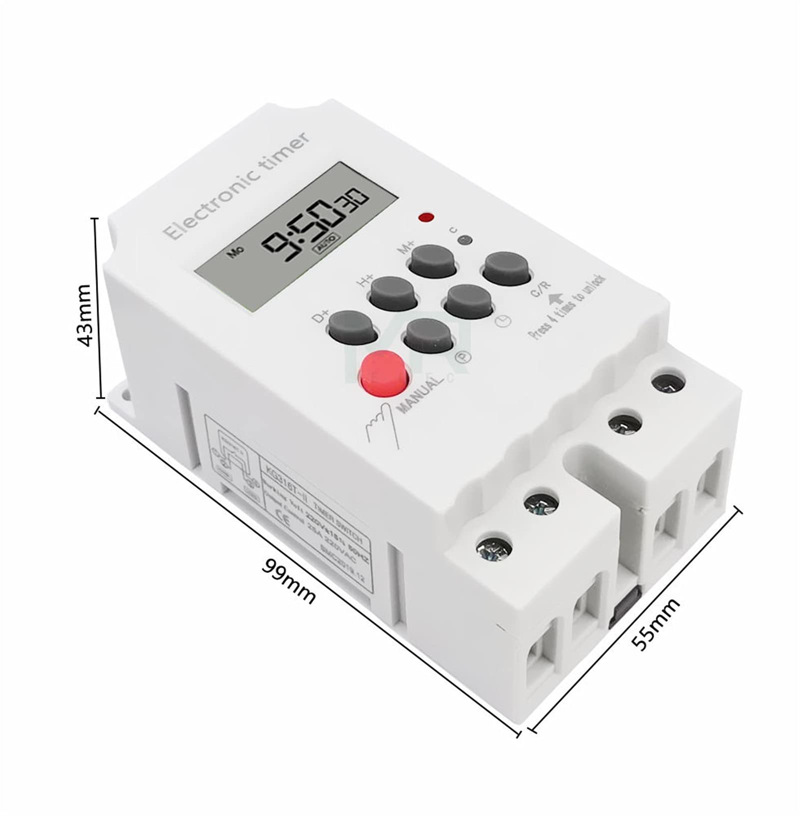 KG316T-II Temporizador electrónico AC 220 V 25 A riel DIN digital programable temporizador electrónico interruptor de control de equipo eléctrico encendido