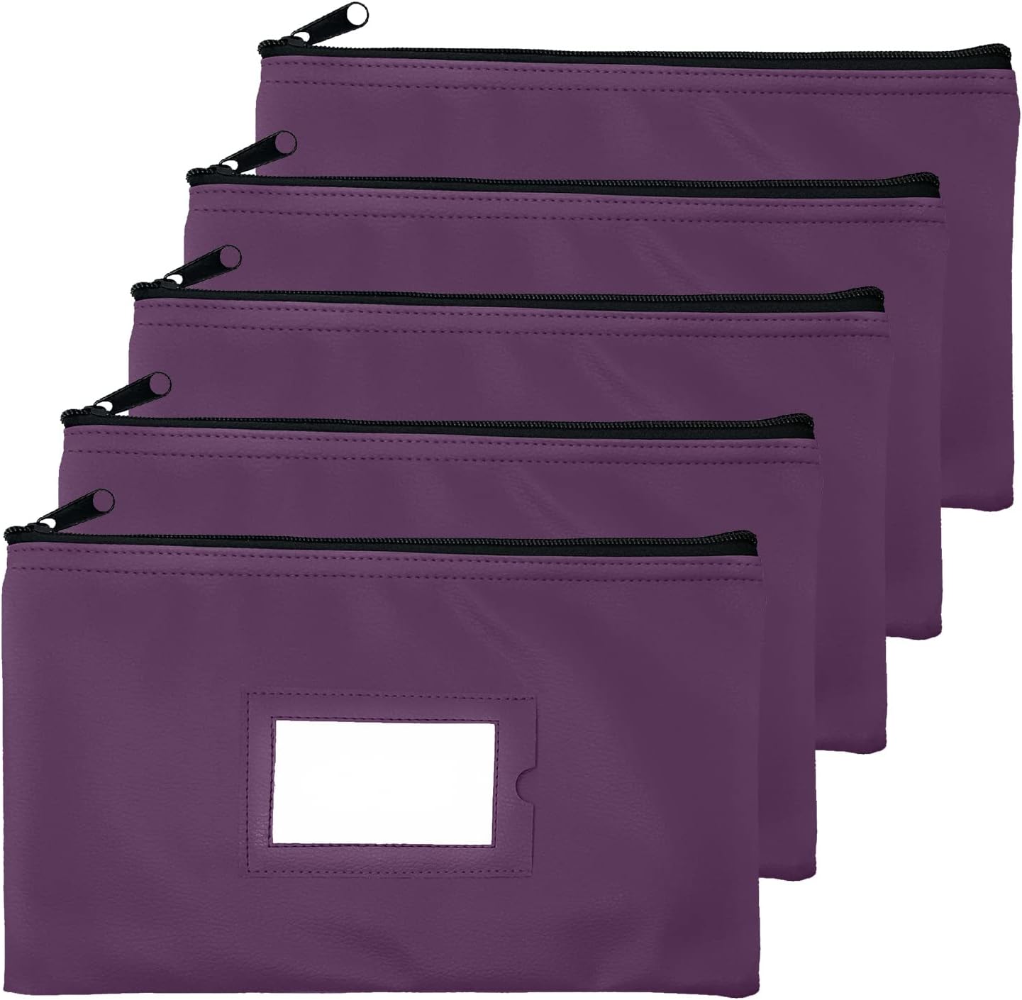 Money Bank Deposit Bag with Zipper | 11x6 inch | Purple | Durable Leatherette Money Cash Coin Check Wallet Pouch for Men & Women with Framed ID Window and Blank Card | by GIDABRAND (5) : Office Products
