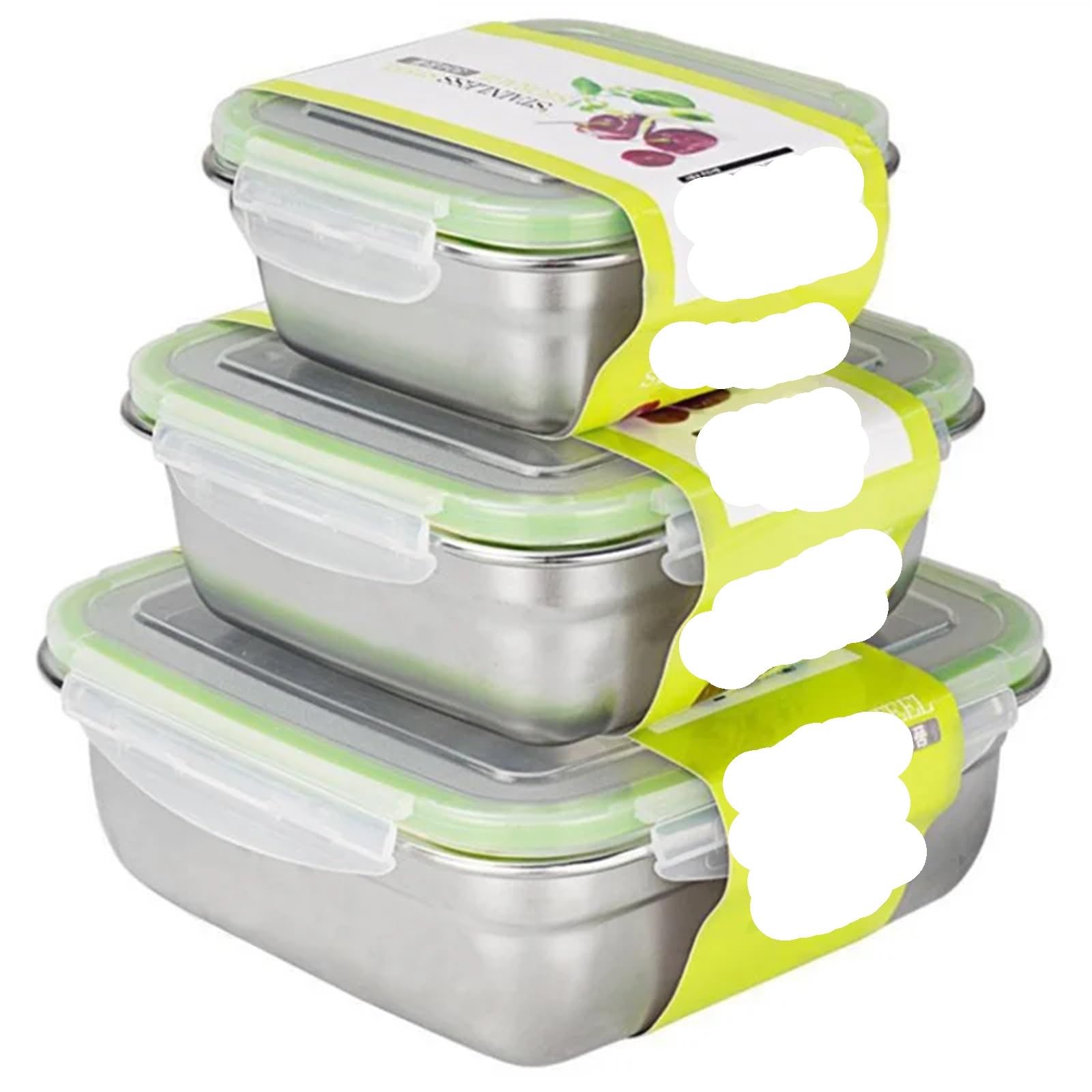 Contenitori per alimenti in acciaio inossidabile 3 pezzi contenitori for alimenti in acciaio inossidabile, scatola for la conservazione degli quadrata, for il pranzo da 400/750/1200 ml