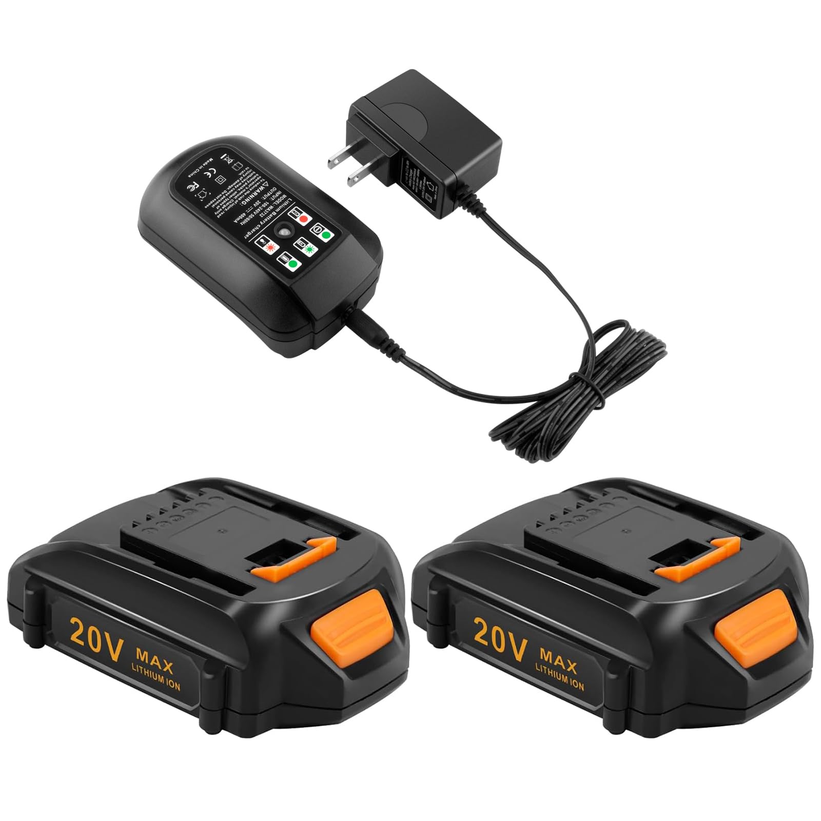 GOOALITY 2Pack 20V WA3520 Battery for Worx 20V Lithium Battery PowerShare for WA3520 WA3525 WA3575 WG151s WG155s WG251s WG255s WG540s WG545s WG890 WG891 with 20V Worx Battery Charger