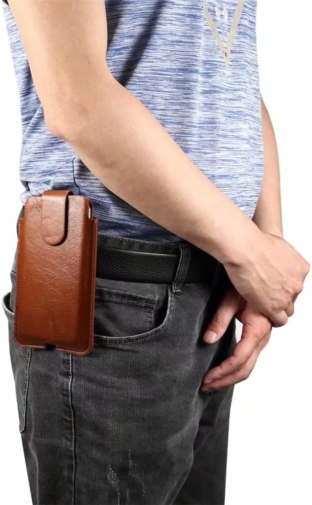 Leather Case Ultra Thin Soft Mobile Phone Waist Belt Clip Bag Men Vertical for Smartphones (Color : Brown Size : Size A (6.1 Inch)) (Black Size A (6.1 Inch))