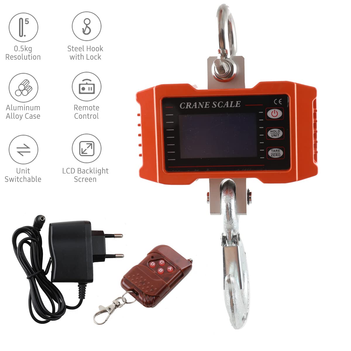 Elektronische Hängewaage Kranwaage Industriewaage Lastenwaage Wildwaage Zugwaage 2200lbs/1000kg + Hochleistungshaken+ Digitale LED Anzeige für Koffer, Fischerei, Jagd im Freien, Bauernhöfe