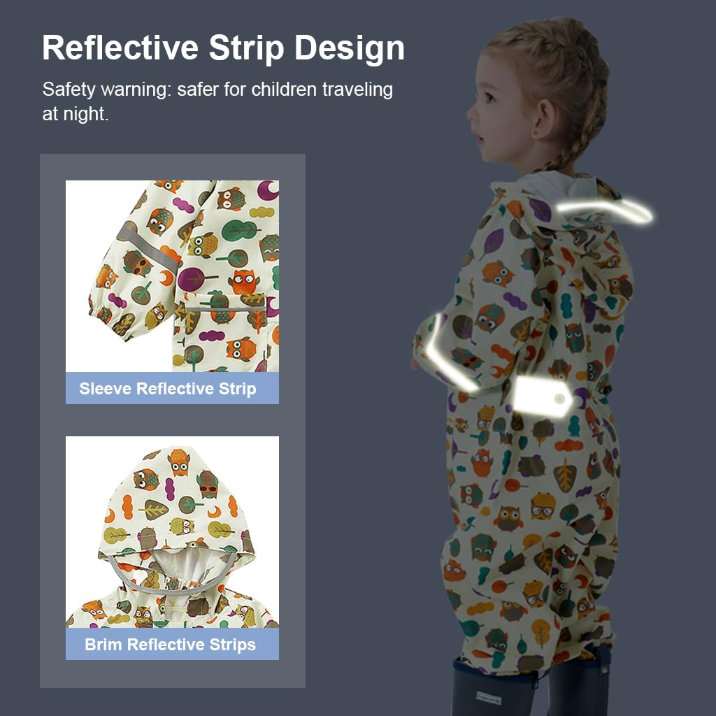 Impermeables para Niñas Niños Chubasqueros Chaquetas Ligero Capa de Lluvia Bebé Encapuchado Mono de Bolsillo Estampados Reflectante Abrigos Impermeables Unisex Niños 1-10 años