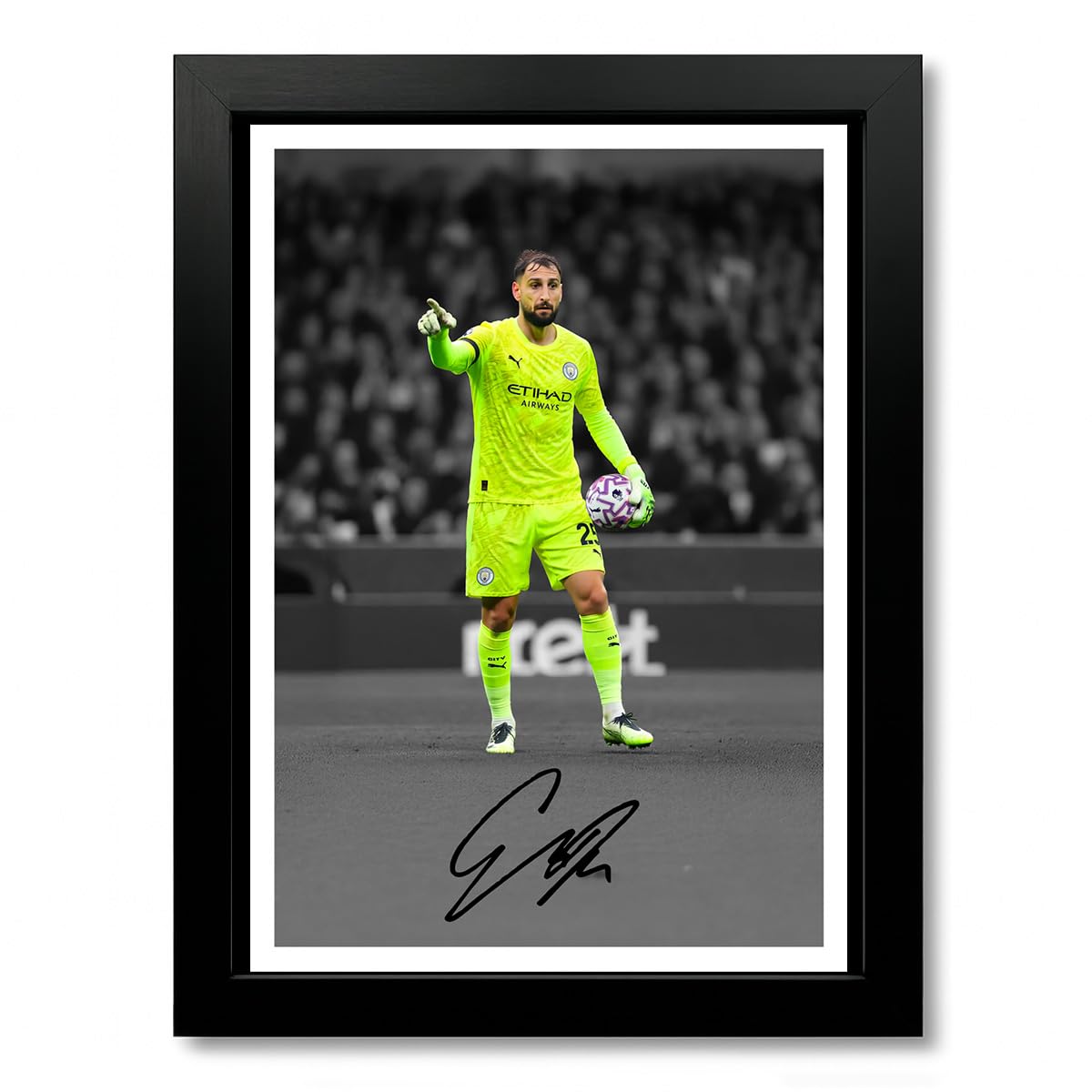 Gianluigi Donnarumma Manchester City Signed Photo Poster Print Picture Display Framed Autograph Memorabilia for Football Fans Gift Italy (A4 Framed & Mounted B+W)