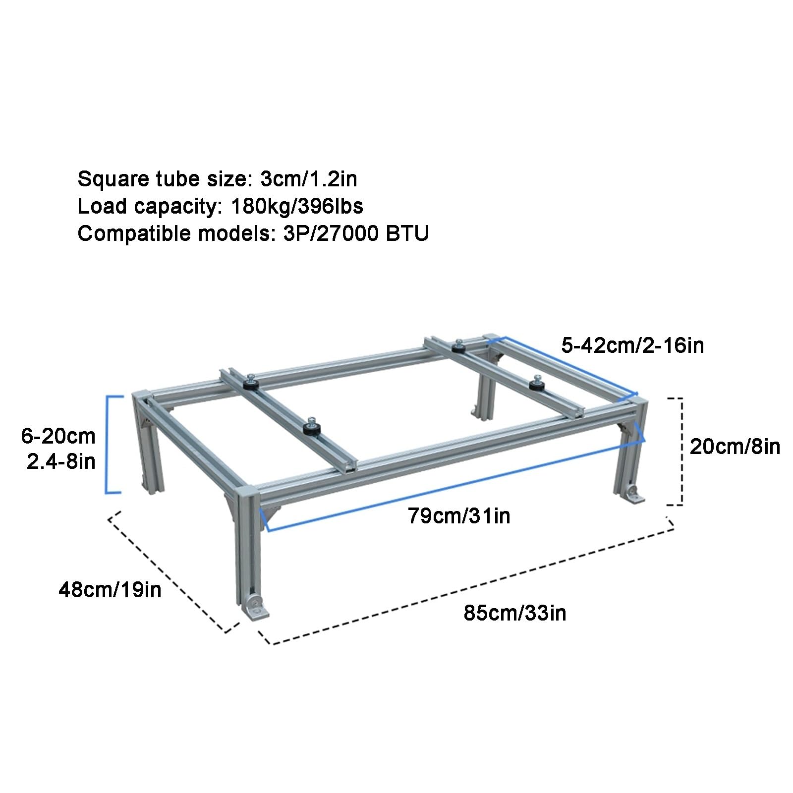 Soporte Aire Acondicionado Exterior con Almohadilla Amortiguadora, Hasta 180 Kg, Soporte de Suelo de Aluminio Resistente para Unidades 3P
