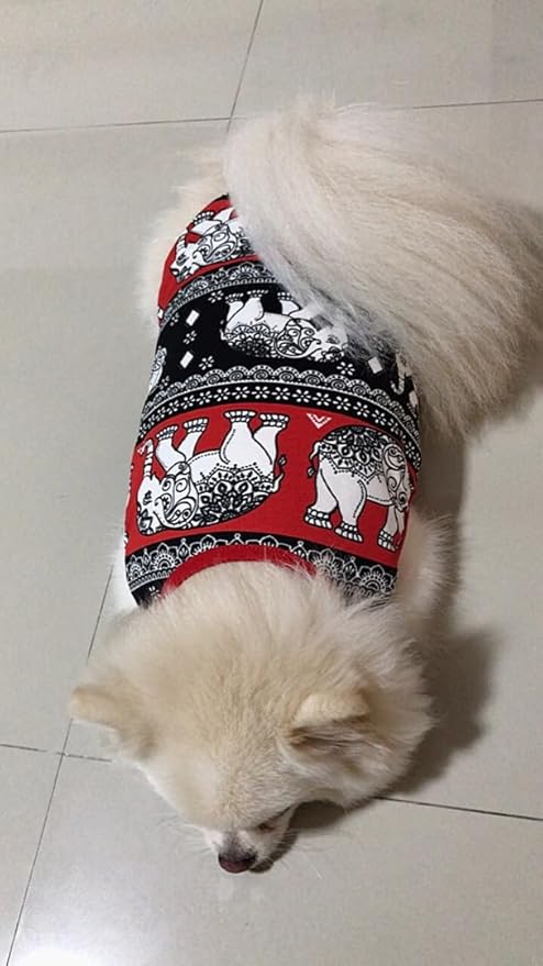 Camisa para Perro Elefantes Tailandés Algodón Ligero y Transpirable Talla 0 Rojo miniatura 3