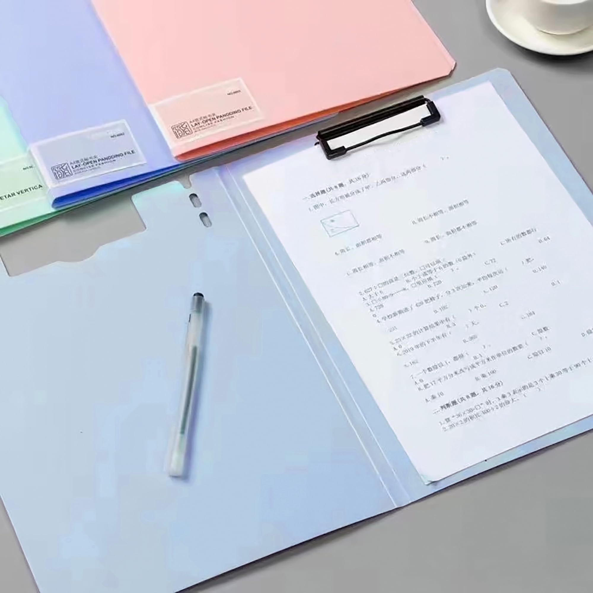 GLUN Lay Open Pandding Files - Hoja de tamaño A4, parte delantera y trasera, organizador de documentos de color azul perezoso para escuela, hogar y oficina