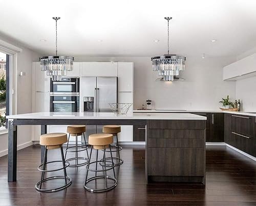 Miniatura 3 de Lámpara de araña de cristal cromado, lámparas modernas de araña, iluminación de 4 luces, lámpara colgante de techo de 3 niveles para comedor, sala