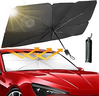 Car Sun Shade Windshield Sun Shade Umbrella,Sunshade for Front Window, Blocks UV Rays and Heat Keep Vehicle Cool,Easy to Use and Foldable Storage,Fits Most Cars SUV (M 55''x31'', Siver)