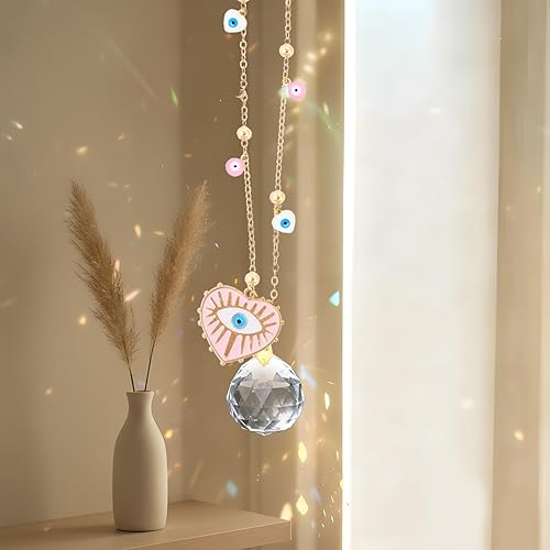 Miniatura 3 de Adorno Colgante de Coche de Mal de Ojo - Encanto Rosa de Ojo Malvado para Espejos Retrovisores Protección de Buena Suerte Captadores de Sol de