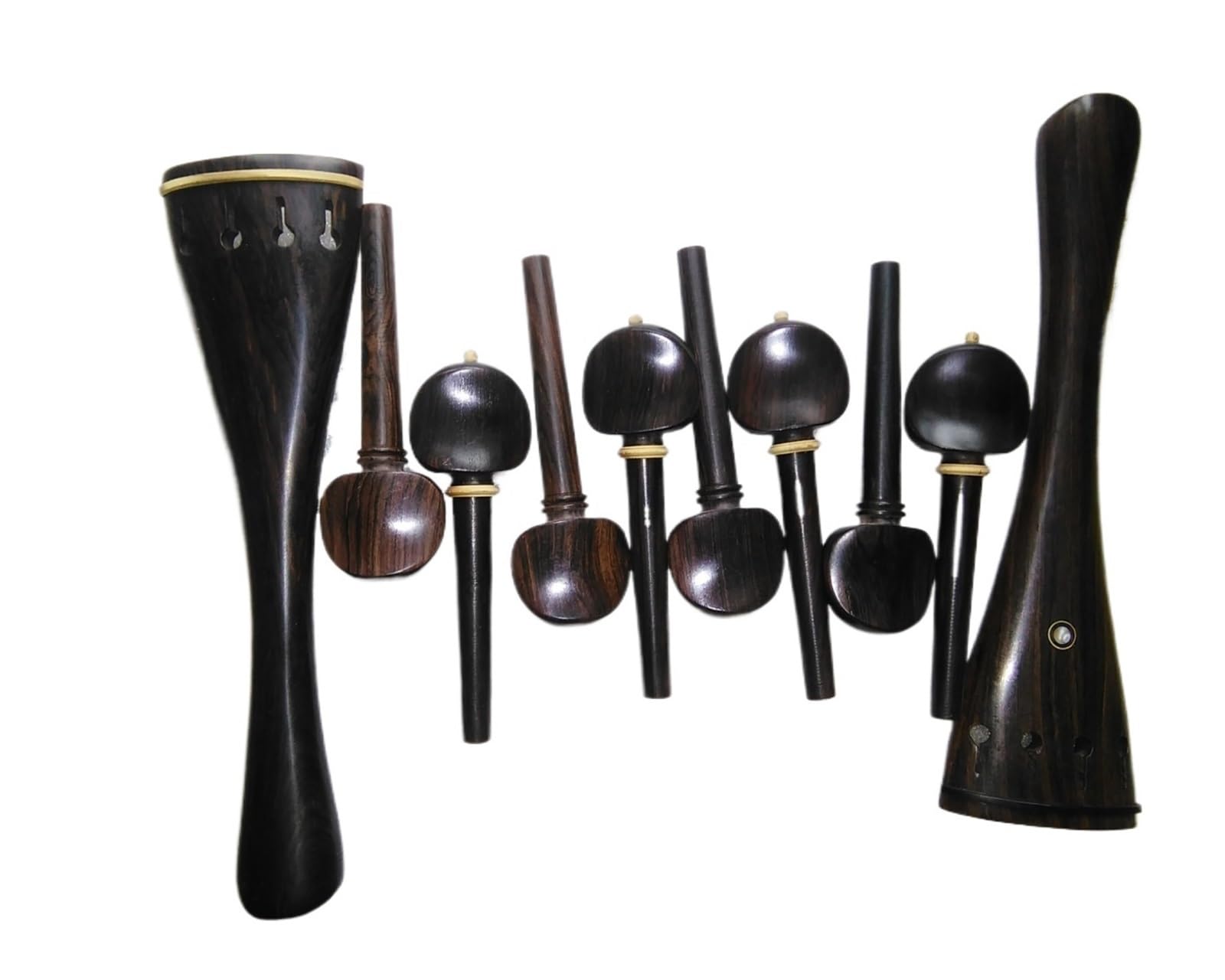 2 set di raccordi for violoncello con cordiera e picchetti in ebano colore naturale misura 4/4
