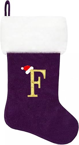 Miniatura 42 de Medias de Navidad con monograma de terciopelo rojo de 20 pulgadas con puño de felpa súper suave blanca, medias de Navidad bordadas personalizadas