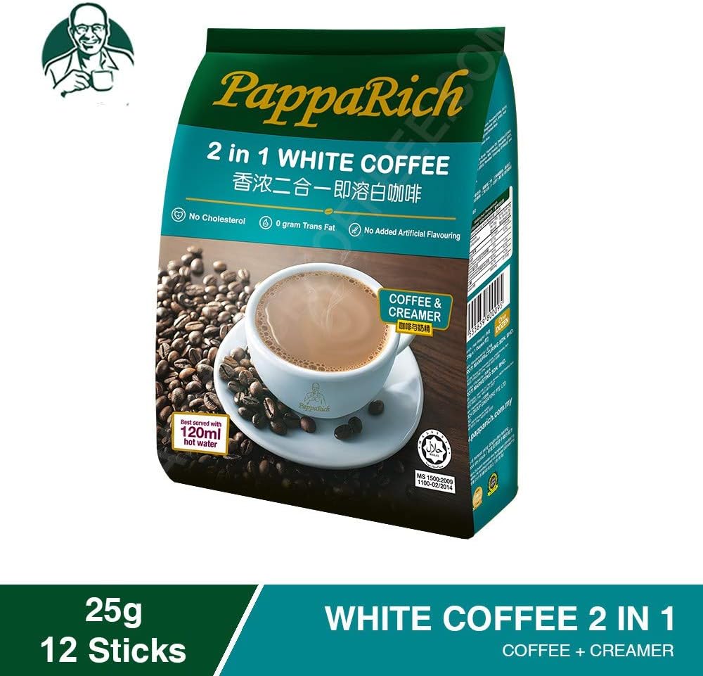 5 Pack PappaRich Instant White Coffee Premium 2 in 1 No Added Sugar Imported from Malaysia (5 x 12 Sachets) Free Express Delivery