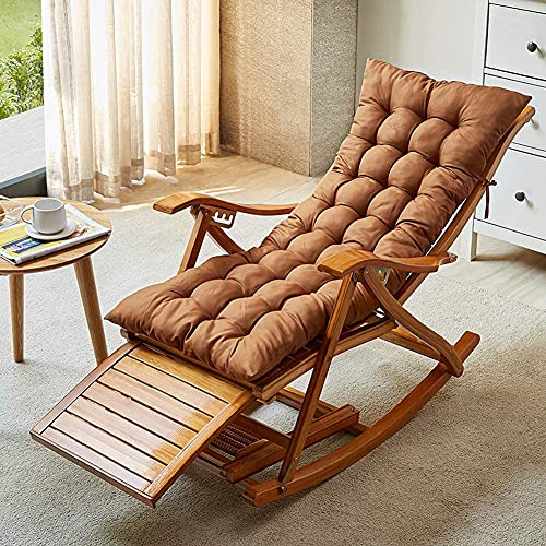 GenSDH Zero Gravity,Lounge Chairs,Camping Chair,Sun Lounger,Wooden Folding Rocking Chair Balcony Bamboo Adjustable Back Chair with Headrest and Foot Massage Outdoor Sun Loungers
