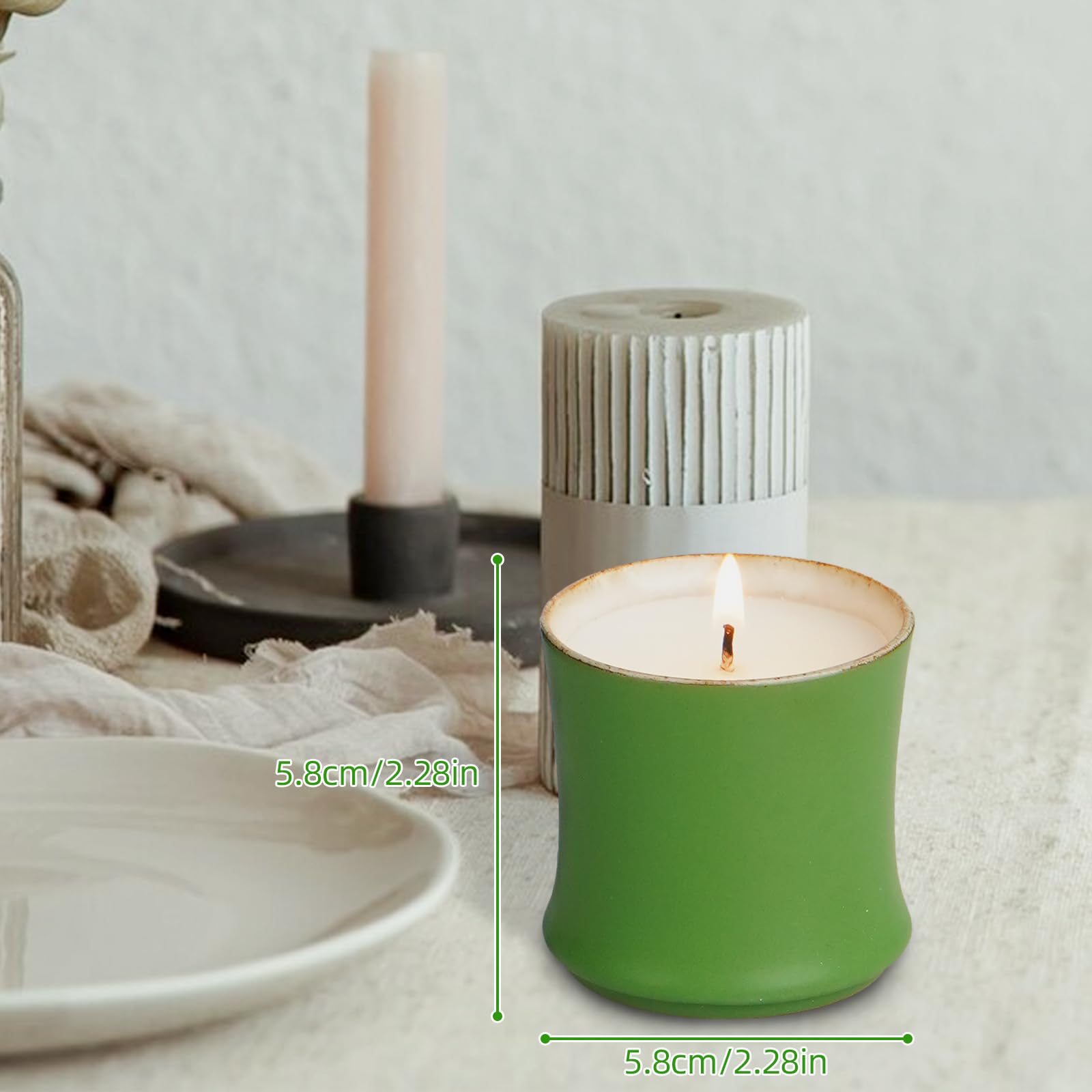 Elichingse 2.4OZ Green Bamboo Scented Candle,-2.28 * 2.28in Ceramic Cup Candle,100% Cotton Wick,Clean-Burning Soy-Based Wax,Natural Essential Oils,Ideal Gift for Women (Osmanthus fragrans)