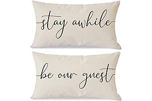 Farmhouse Pillow Covers 12x20 Set of 2 Stay Awhile Be Our Guest...