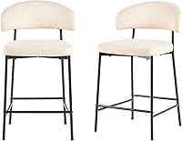 Vista 11 de Walker Edison Taburete moderno con respaldo curvado relleno de espuma, juego de 2, marfil