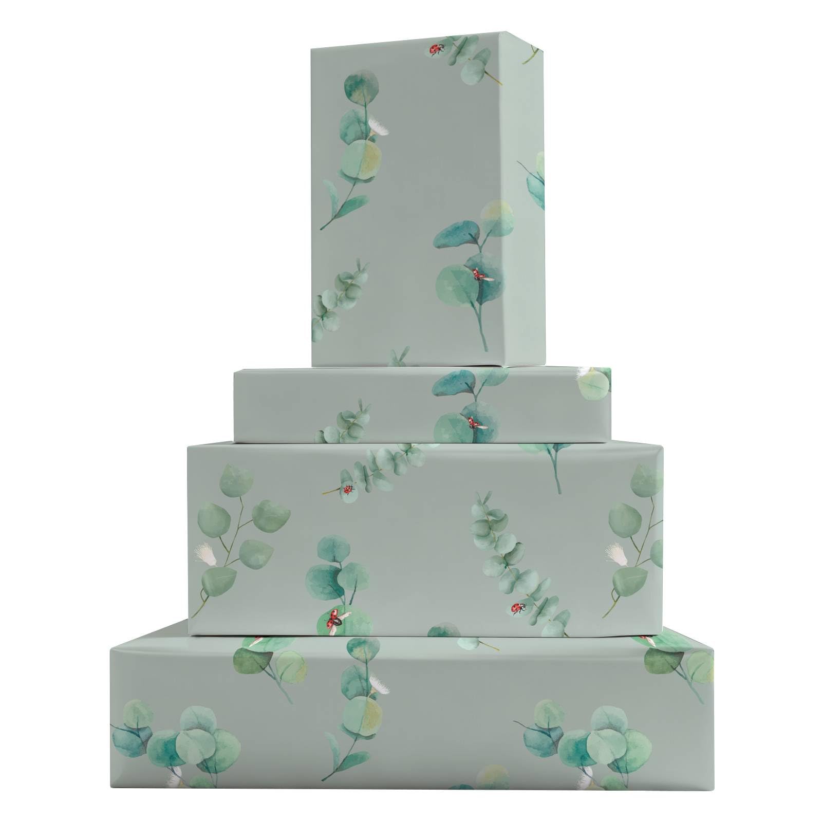 GleeWrap Eucalyptus Wrapping Paper, 4 Sheets Botanical Gift Wrap for Wedding, Bridal Shower, Birthday, Housewarming, 50 x 70 cm
