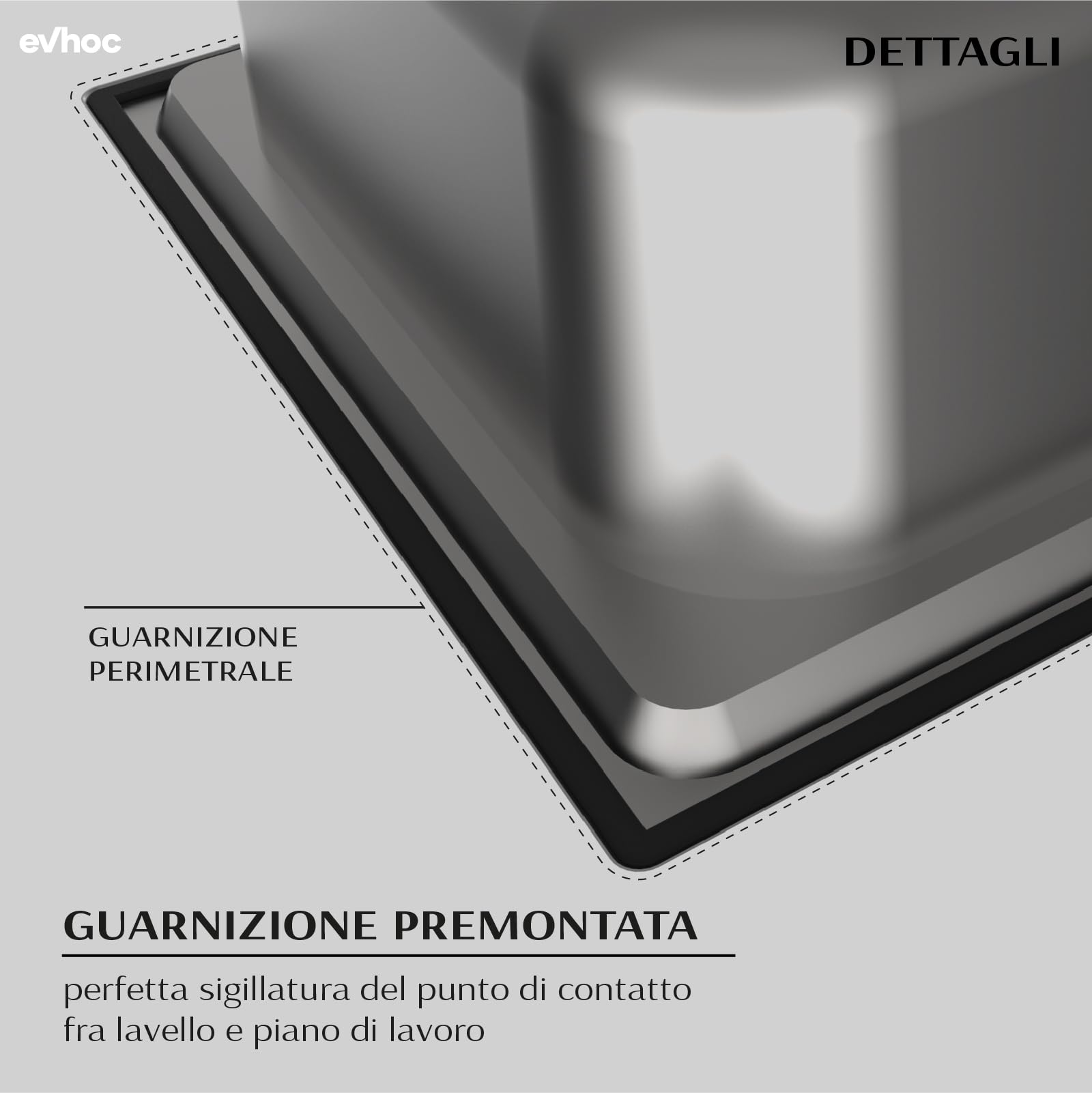 EVHOC Lavello Cucina Sopratop 86x50 cm 2 Vasche, Acciaio Inox, AURA S | Lavandino in Acciaio Inox con Finitura Satinata, Made in Italy, Piletta e Sifoni Inclusi