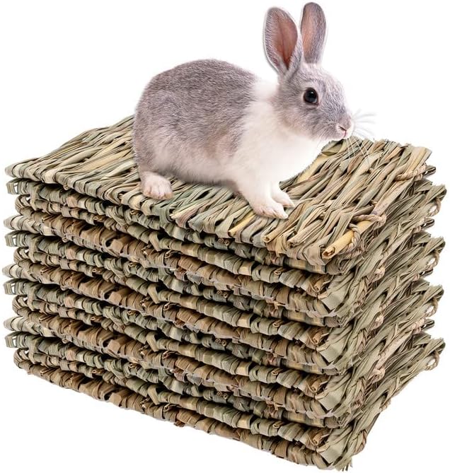 12 Pack Woven Grass Mat, Rabbit Natural Straw Woven Bed Mat Woven Hay