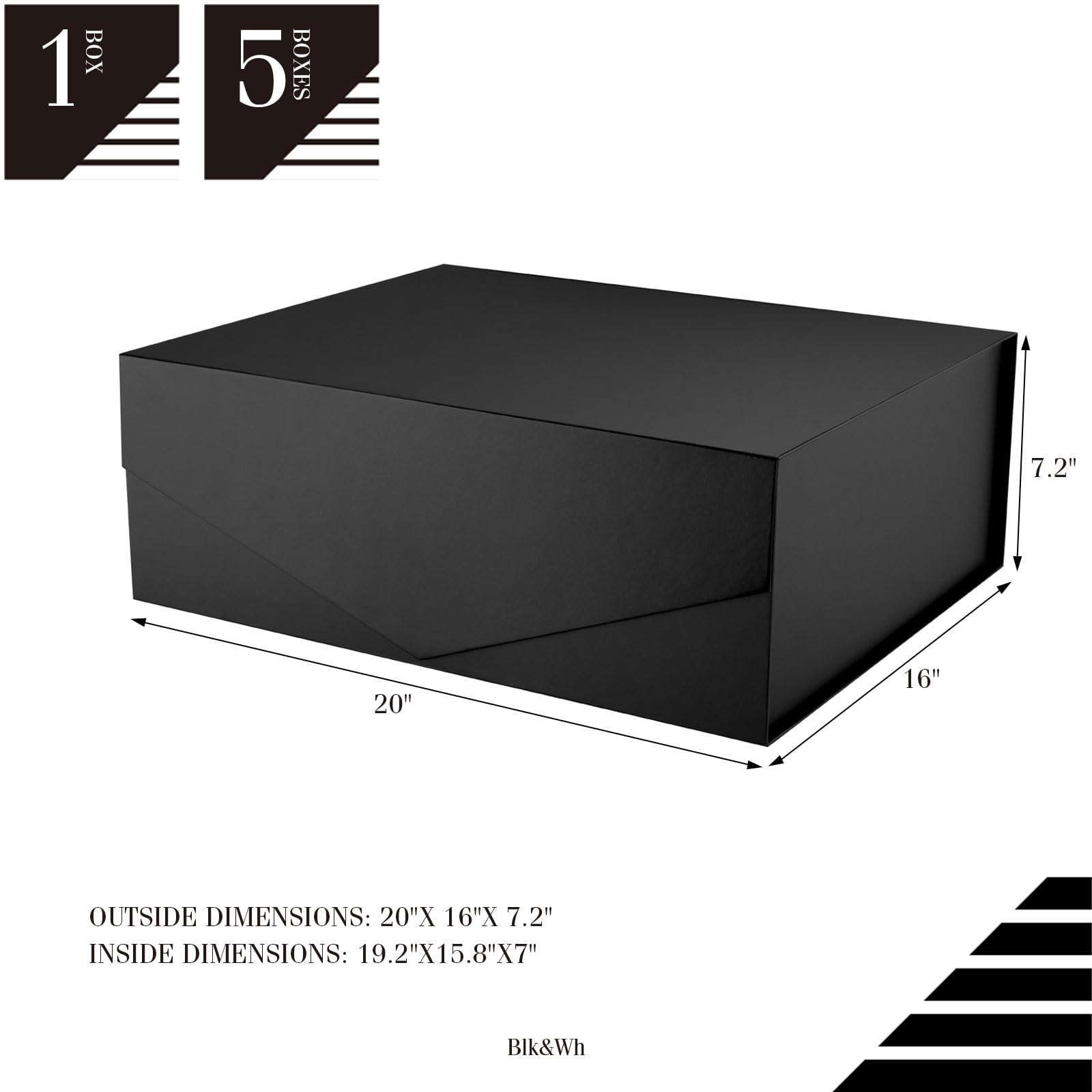 BLK&WH Extra große Geschenkbox mit Deckel, 50,8 x 40,6 x 17,8 cm, schwarze Geschenkbox für Kleidung und große Geschenke (mattschwarz) | Schwarze Geschenkbox für Kleidung und große Geschenke