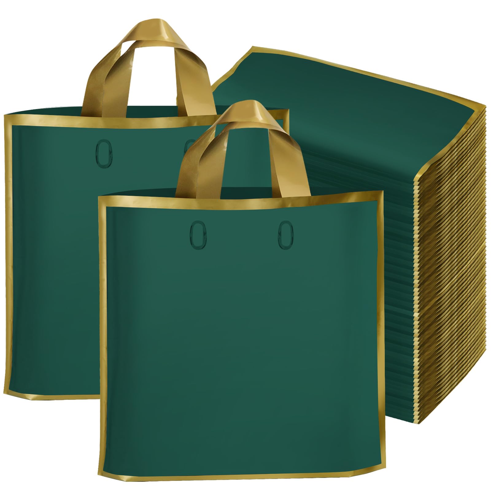 LVNRIDS 50 PCS Merchandise Retail Shopping Bags, 40 x 35 x 10 cm Green Extra Thick Plastic Party Gift Bags with Handle Boutique Bag for Small Business Supply