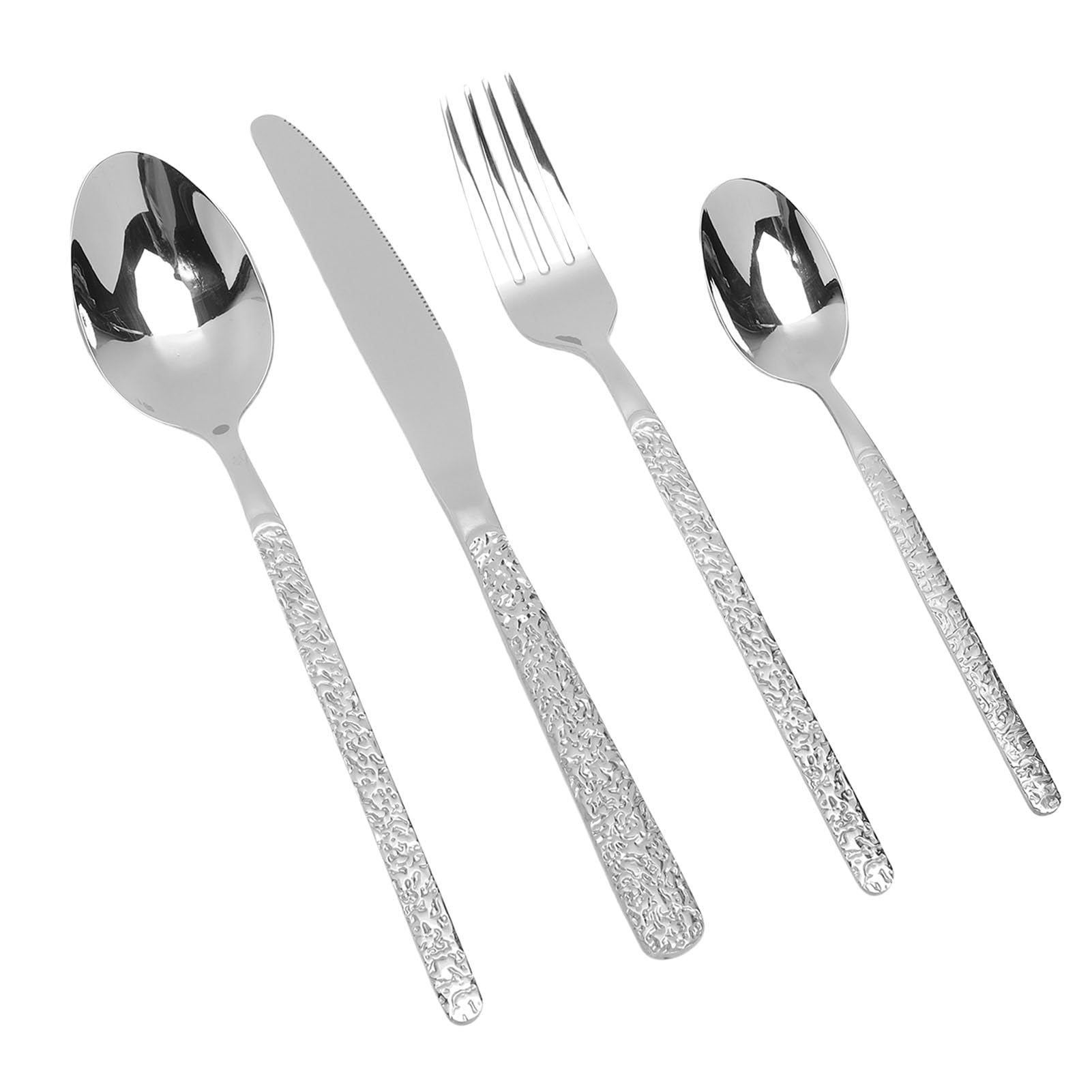 Set di Posate Martellate da 24 Pezzi Set di Posate in Acciaio Inossidabile di da con Finitura Placcata Impugnatura Comoda per Cene di Nozze a Casa (SILVER)