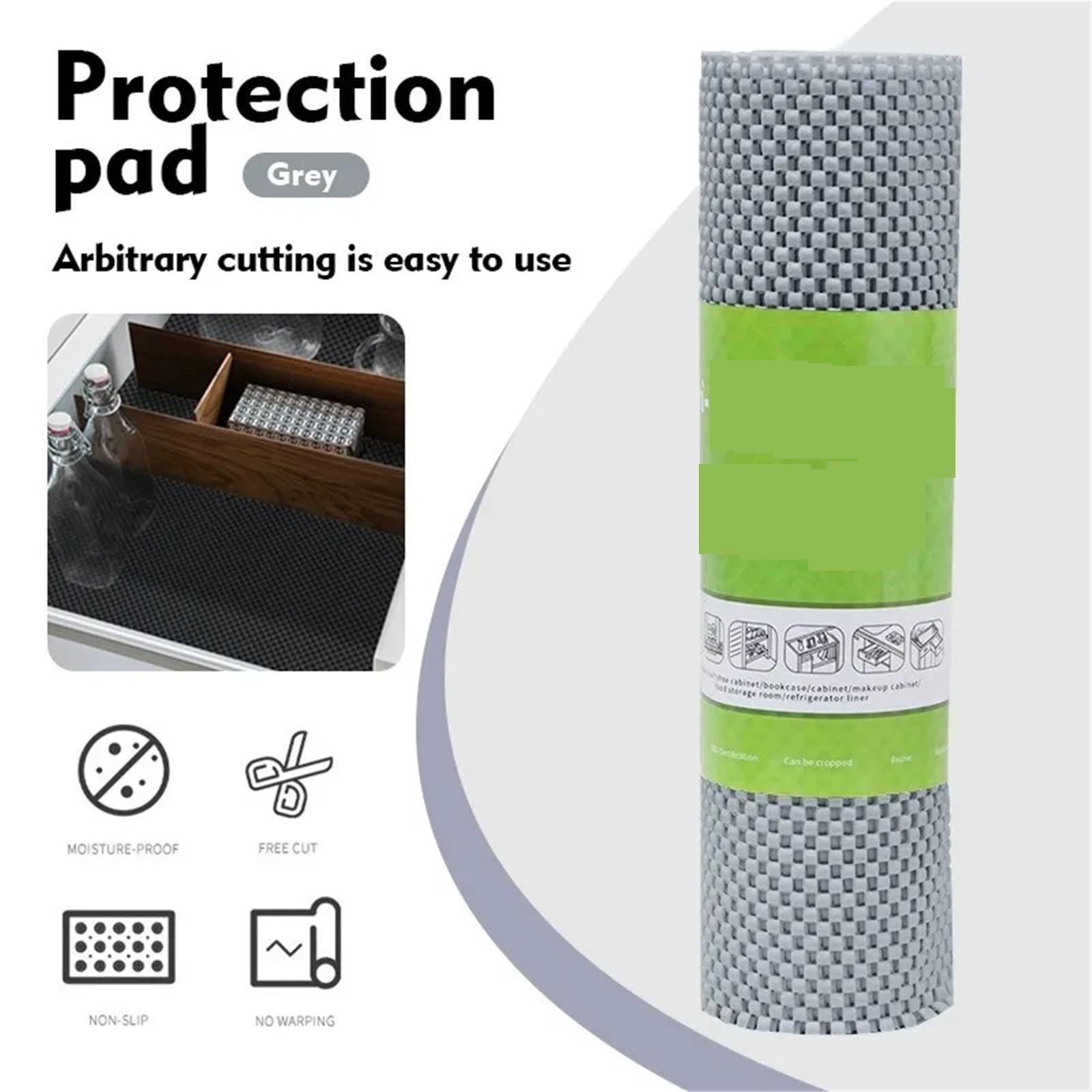Tapis antidérapant pour tiroir, étagère, revêtement pour planchers en bois dur, armoires de cuisine, protection de voiture (gris, 50 x 600 cm)
