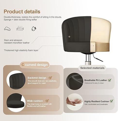 Miniatura 4 de Silla de escritorio pequeña, silla redonda con respaldo de piel sintética, altura ajustable, giratoria, taburete de trabajo, silla para el hogar,