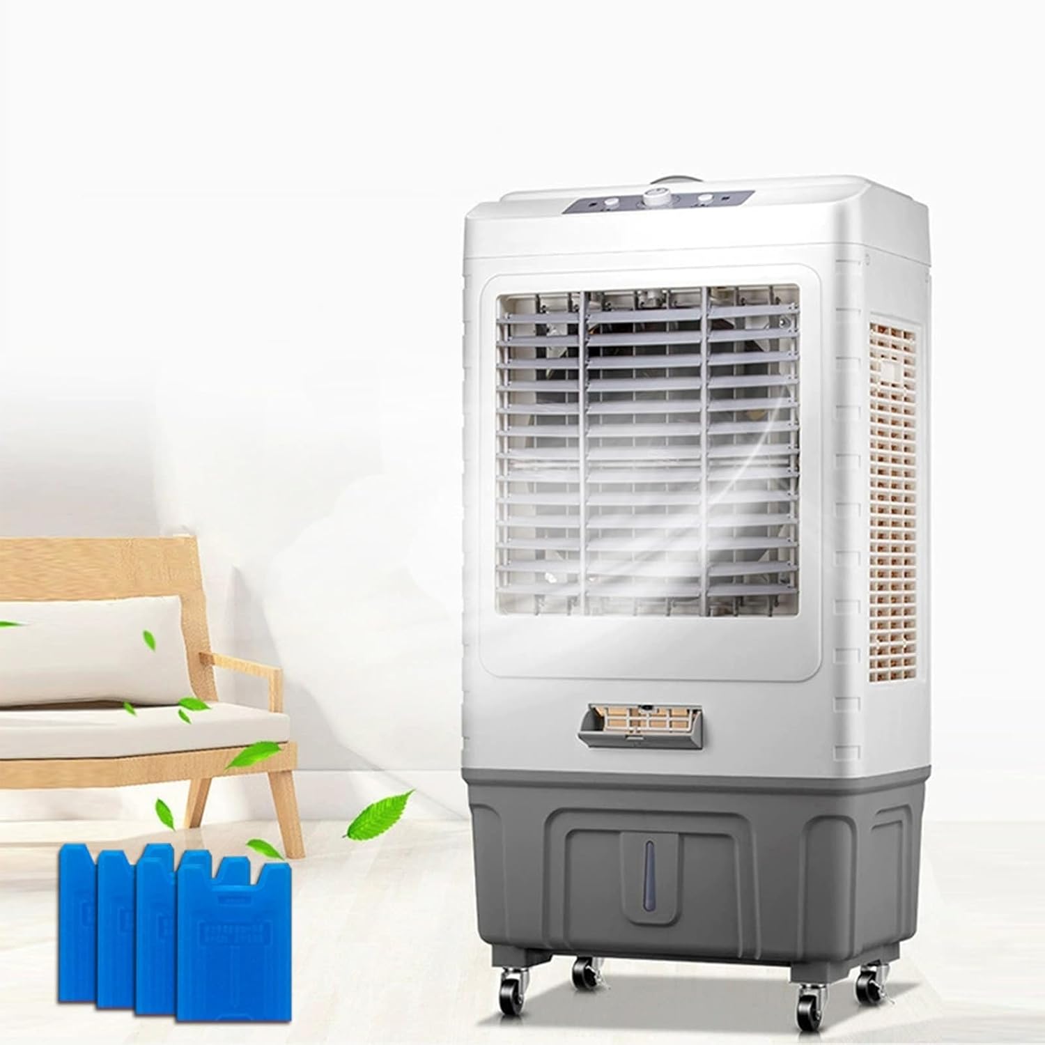 Swamp Cooler Air Conditioner, Portable Cooling Fan, Evaporative Air Cooler, 4 Ice Box, 120°Auto Oscillation, 3 Speeds, 3-in-1 Air Cooling Fan for Outdoor, Office, Home
