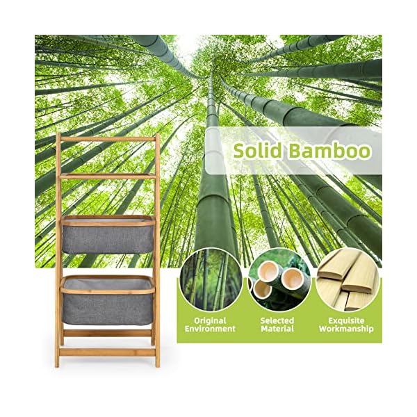 GIANTEX Badezimmer Regal mit 2 Körben, Badregal Bambus mit Ablage, Wäscheregal Wäschekorb Wäschesack aus Stoff, bis 20 kg belastbar (jedes Korbs), Bambus Regal Mehrzweck-Badezimmerregal 44x34x98 cm – Bild 4