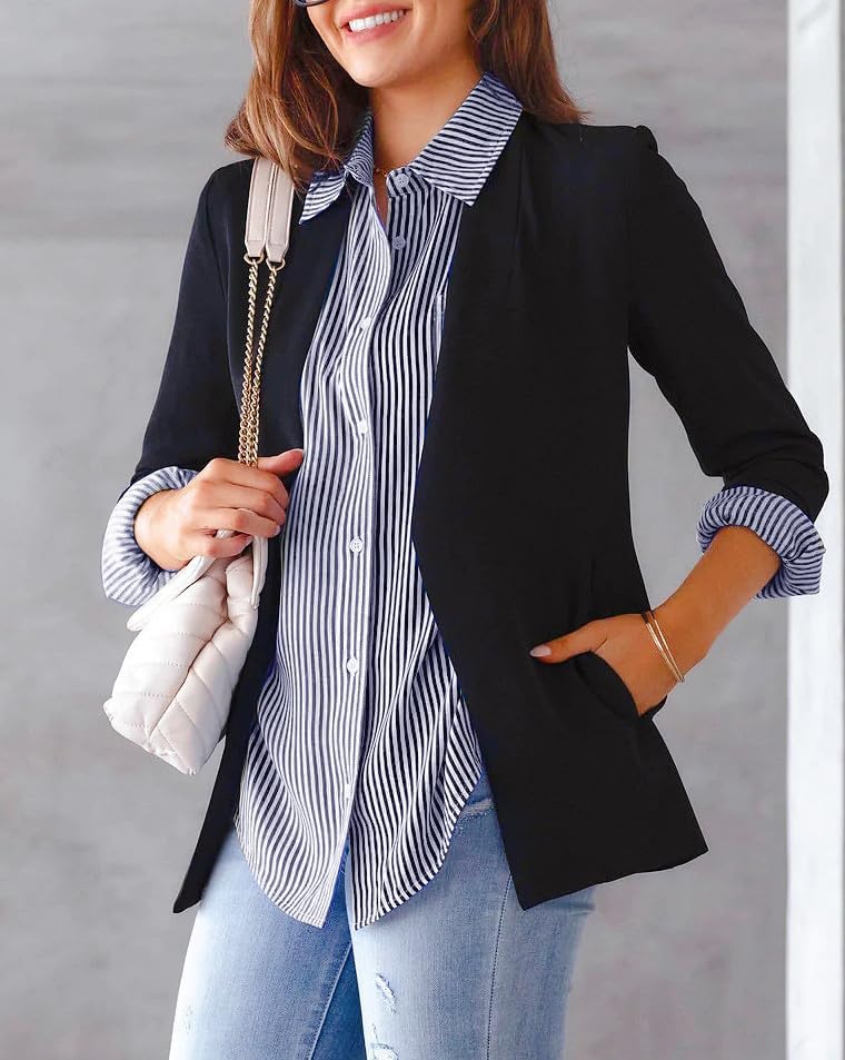 IBAOTORONI Women's Striped Button Down Shirts: Long Sleeve Office Casual Business Blouses with Pocket - Image 3