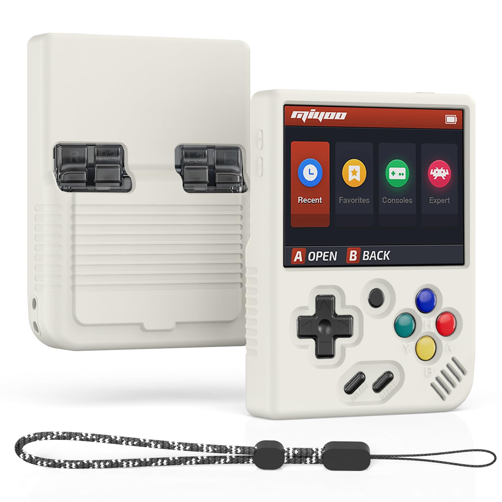 Funda para Miyoo Mini Plus, MOWYEOK suave de silicona, con absorción de impactos, antideslizante y antiarañazos, compatible con Miyoo Mini Plus, con cordón, color blanco