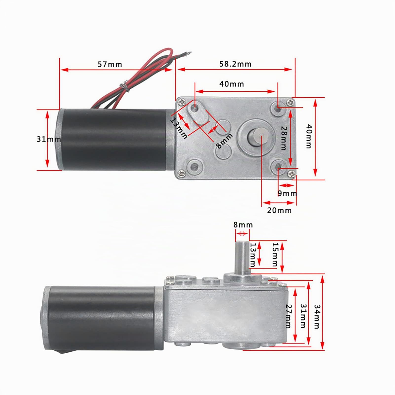 Fafeicy 12V 130RPM Schneckengetriebemotor mit Metallgetriebe 8mm Welle Kugellager Reduktionsmotor
