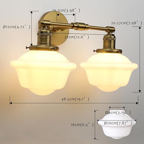 Miniatura 5 de Pathson 2-Lights Milk White Glass Wall Sconce Lights, Modern Classic Wall Vanity Lighting for Living Room Bathroom Bedroom