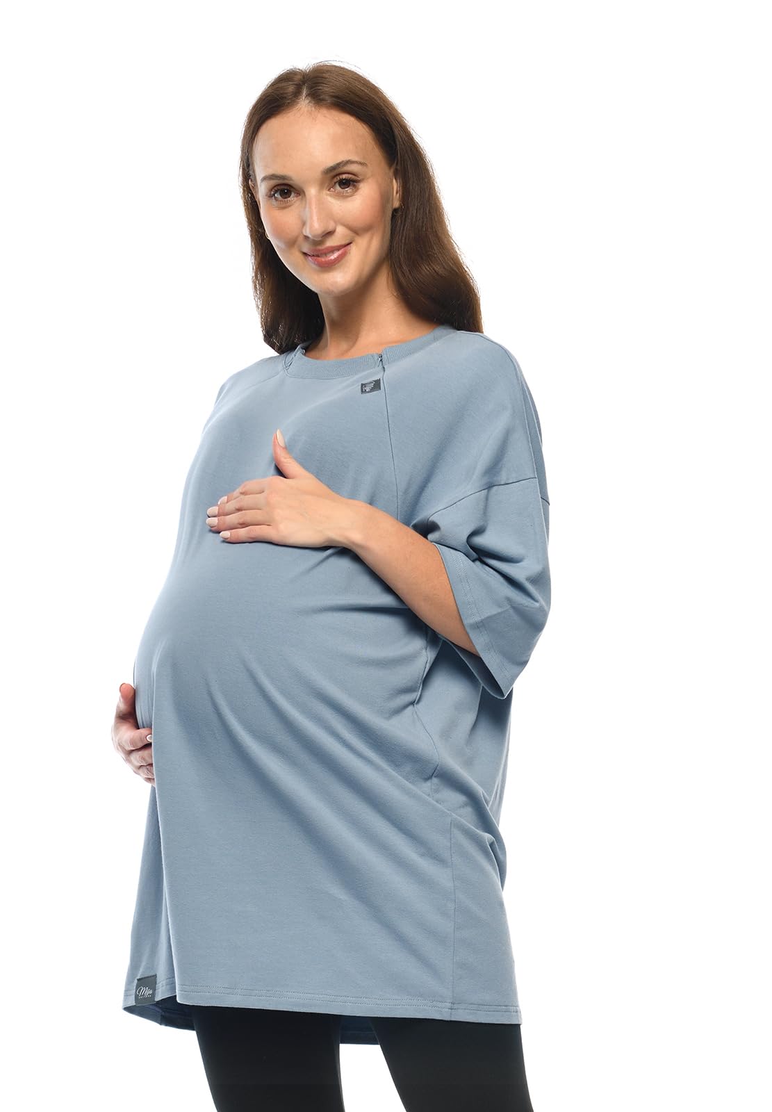 MijaCulture T-shirt 2 en 1 / Homewear / Chemise de nuit d'allaitement et de grossesse M024 Ambre (bleu, L/XL)
