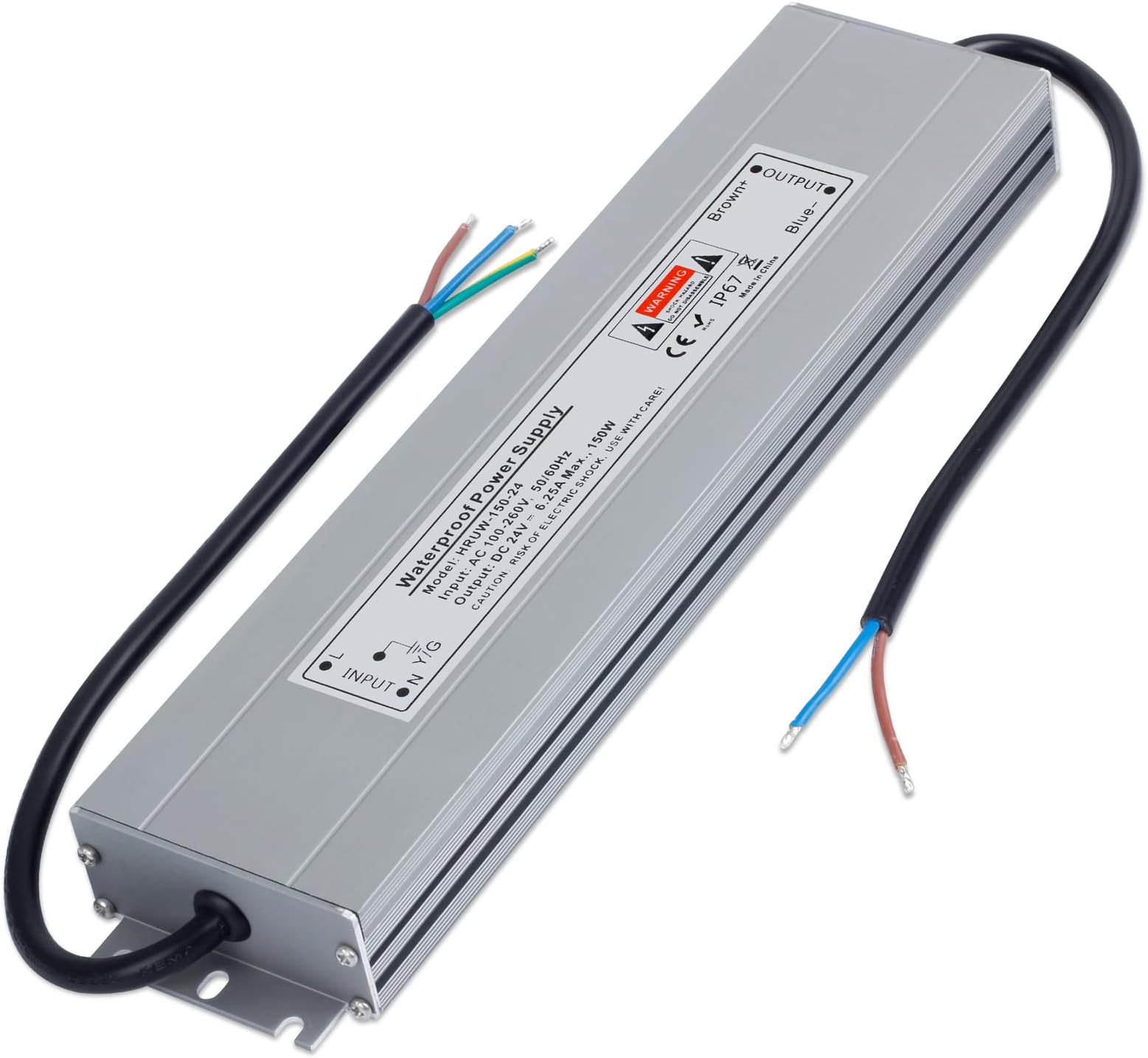 Outdoor IP67 Waterproof 24V LED Driver 150W 6.25A, Ultra Slim Constant Voltage LED Transformer Adapter, AC to DC Low Voltage Switching Power Supply, for Garden LED Light Strip G4 MR16 Bulb