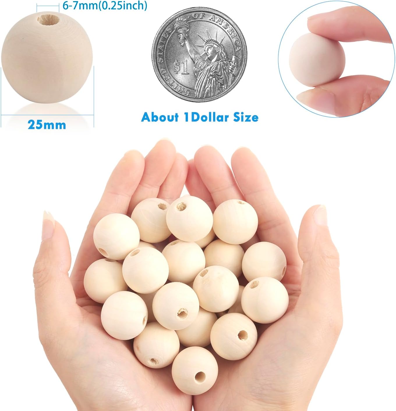 150pcs 25MM Wood Beads Natural Unfinished Round Wooden Loose Beads Wood Spacer Beads for Craft Making Decorations and DIY Crafts - Image 2