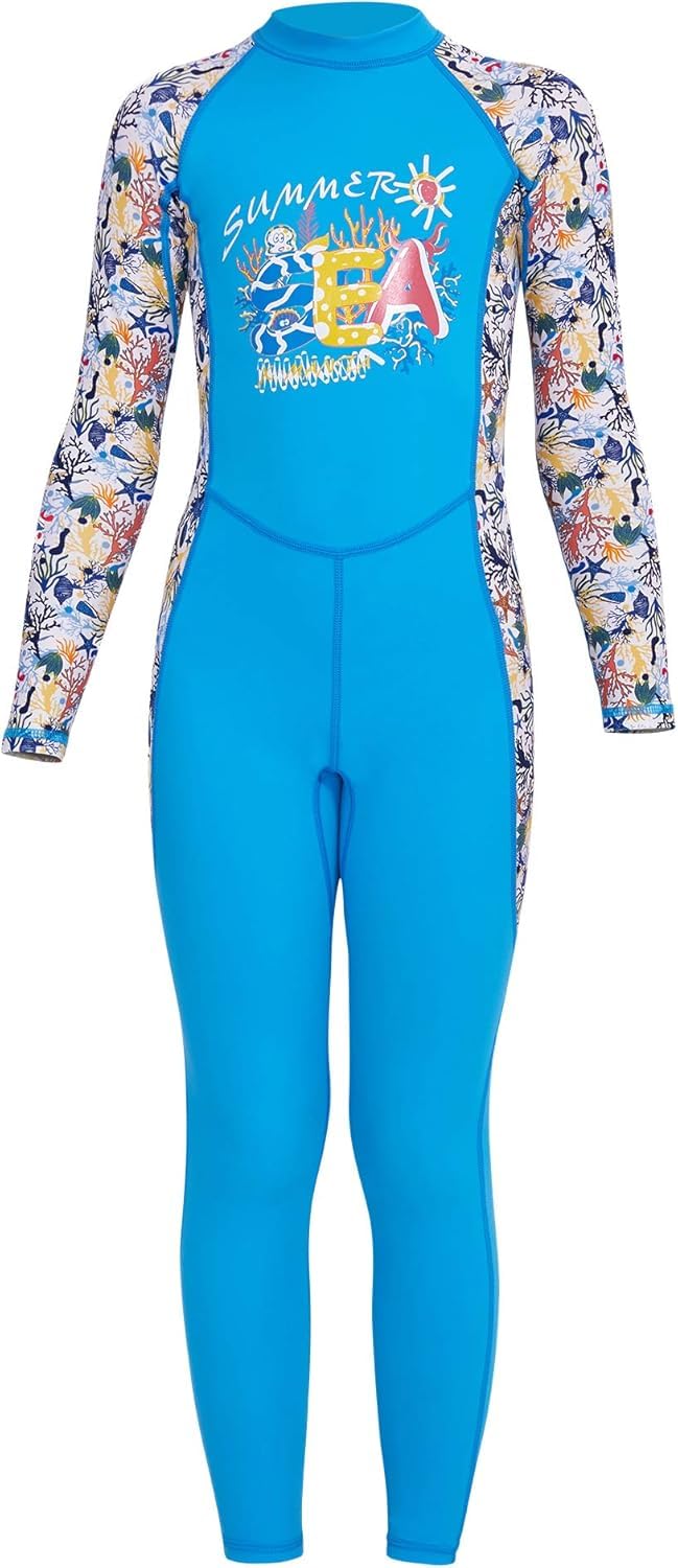 Badeanzüge Kinder Mädchen, Rash Guard Mädchen Junge Badeanzug Verbundene Langarm Tauchanzug Bademode Surfen Neoprenanzug Uv-Schutz UPF 50 Badeanzug Für Wassersport, Blue, L