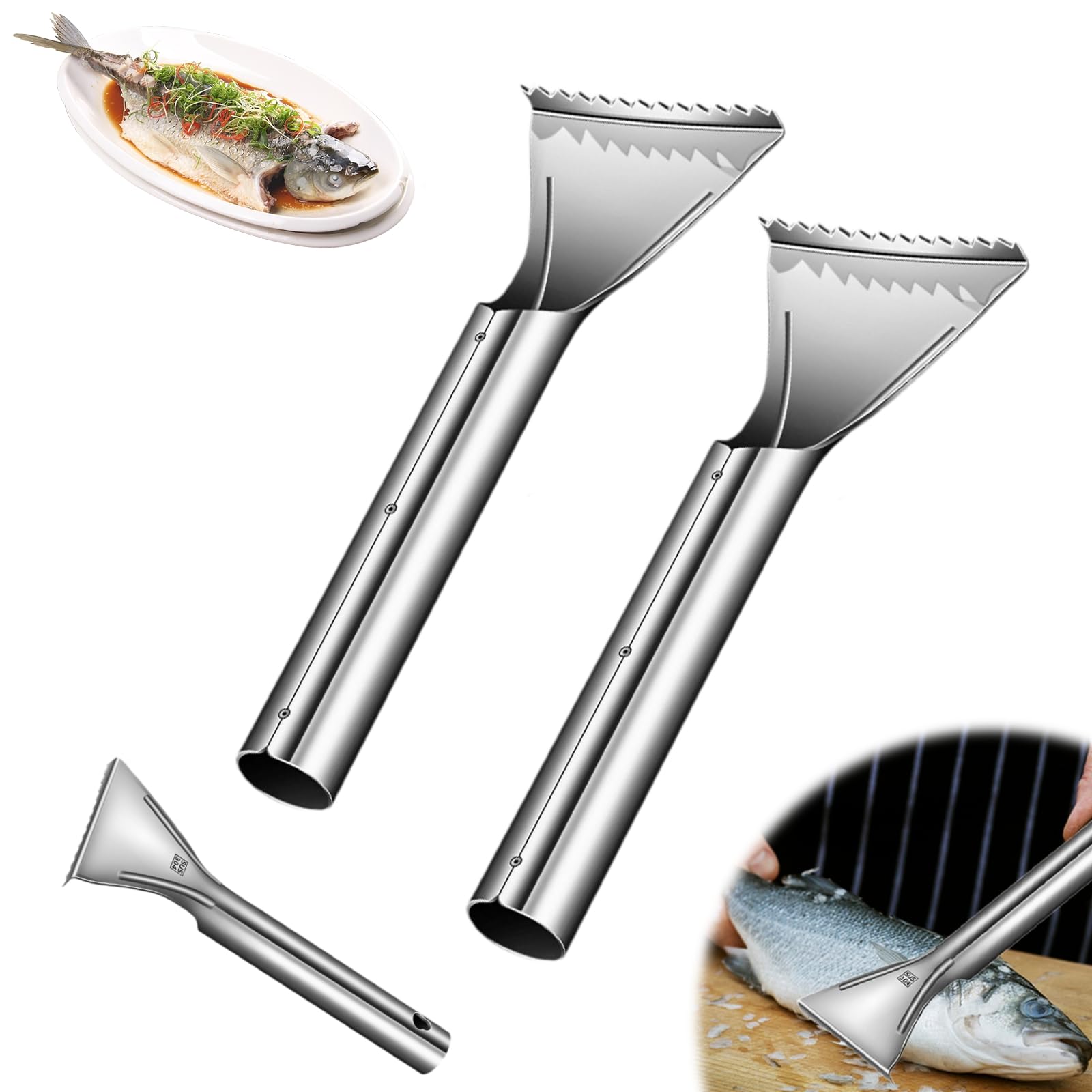 Sharp Stainless Steel Fish Scaler, 2025 NEW 304 Stainless Steel Fish Scaler Remover, Sawtooth Fish Descaler Tool for Family Kitchen, Seafood Markets (